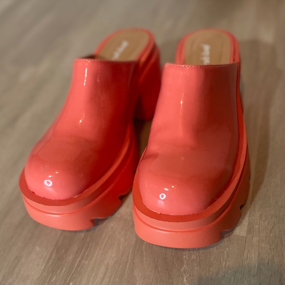 SOLD Nasty Gal bright salmon platform clogs - Picture 8 of 15